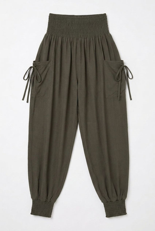 Grey | High Waist Pull On Tapered Pants
