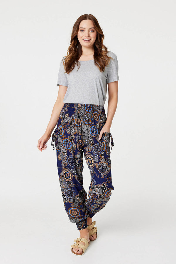 Navy | Mosaic Print Pocket Detail Pants