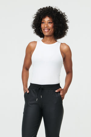Black | Faux Leather Tie Waist Slim Trousers