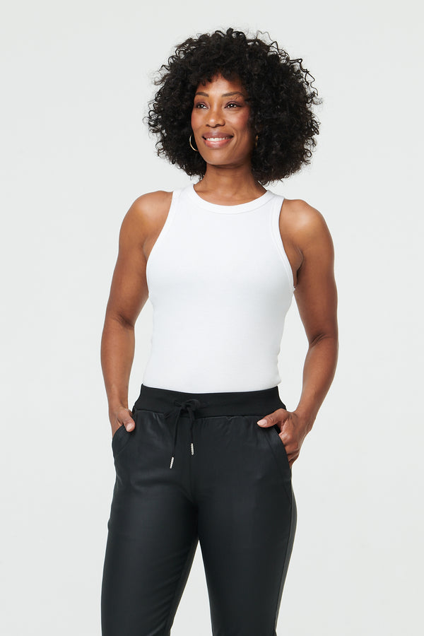 Black | Faux Leather Tie Waist Slim Trousers