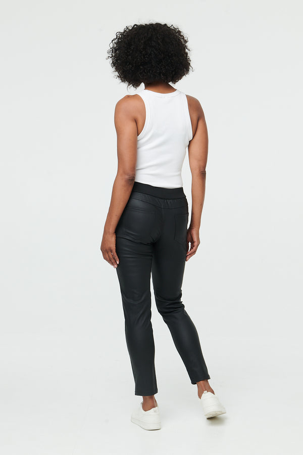 Black | Faux Leather Tie Waist Slim Trousers