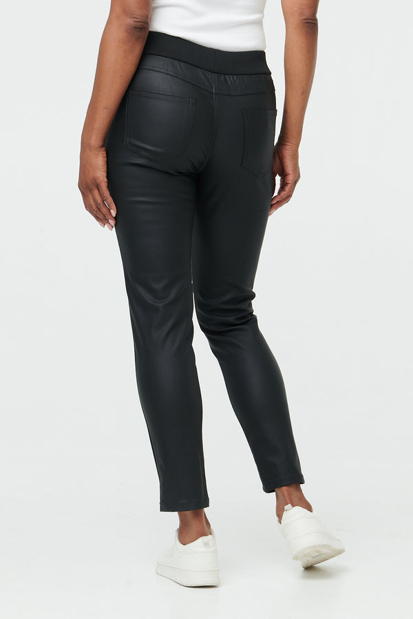 Black | Faux Leather Tie Waist Slim Trousers
