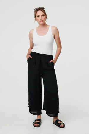 Black | High Waist Side Split Layered Trousers
