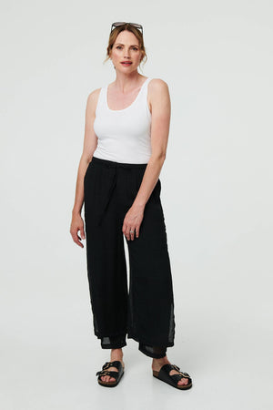Black | High Waist Side Split Layered Trousers
