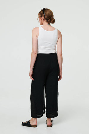 Black | High Waist Side Split Layered Trousers
