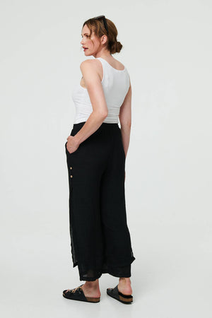 Black | High Waist Side Split Layered Trousers
