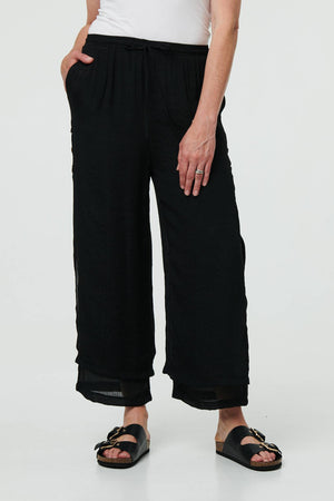 Black | High Waist Side Split Layered Trousers

