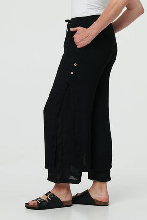 Black | High Waist Side Split Layered Trousers
