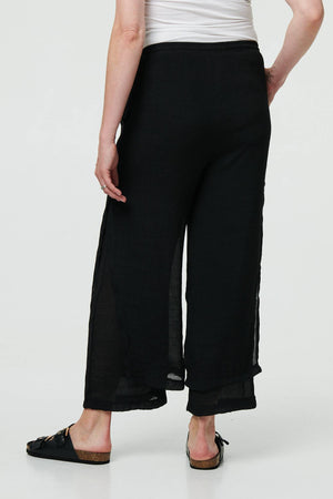 Black | High Waist Side Split Layered Trousers
