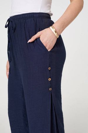 Navy | High Waist Side Split Layered Trousers
