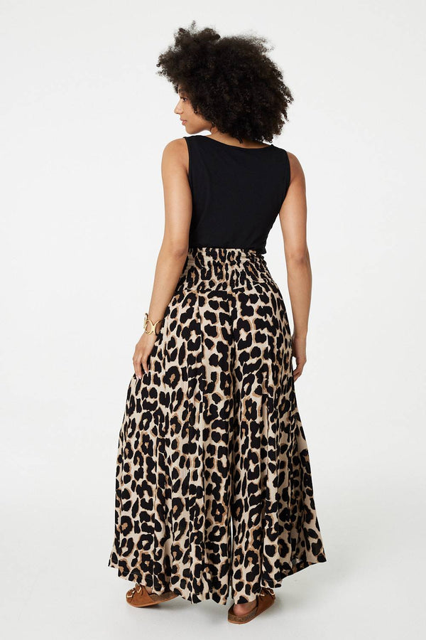 Beige | Animal Print High Waist Wide Leg Trousers