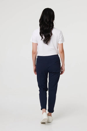 Navy | Drawstring Tie Waist Tapered Trousers
