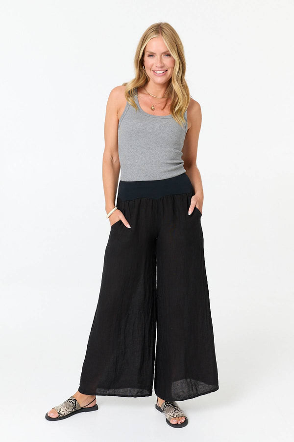 Black | High Waist Relaxed Flared Trousers