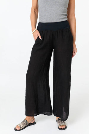 Black | High Waist Relaxed Flared Trousers