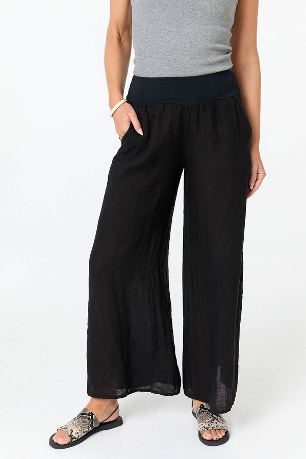 Black | High Waist Relaxed Flared Trousers
