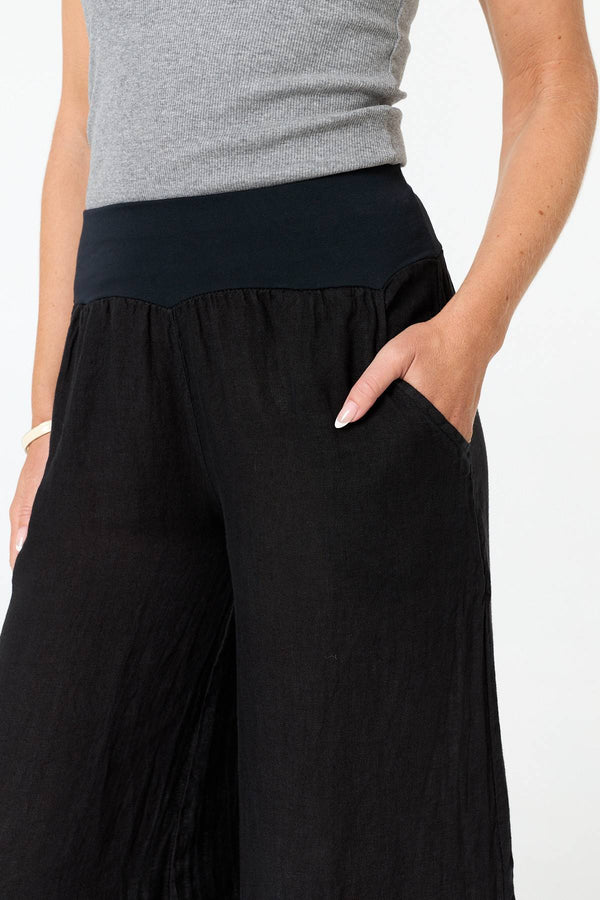 Black | High Waist Relaxed Flared Trousers