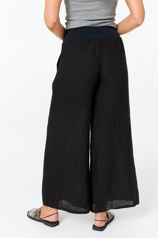 Black | High Waist Relaxed Flared Trousers