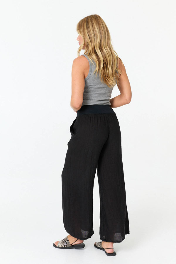 Black | High Waist Relaxed Flared Trousers