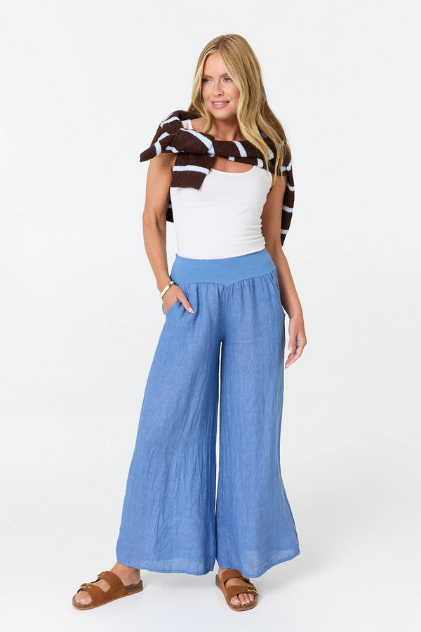 Blue | High Waist Relaxed Flared Trousers