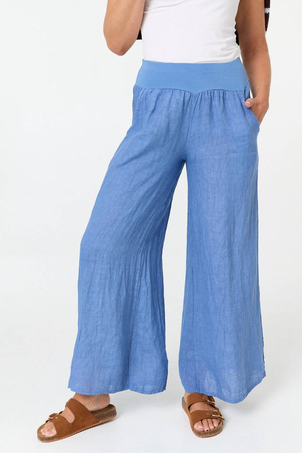 Blue | High Waist Relaxed Flared Trousers