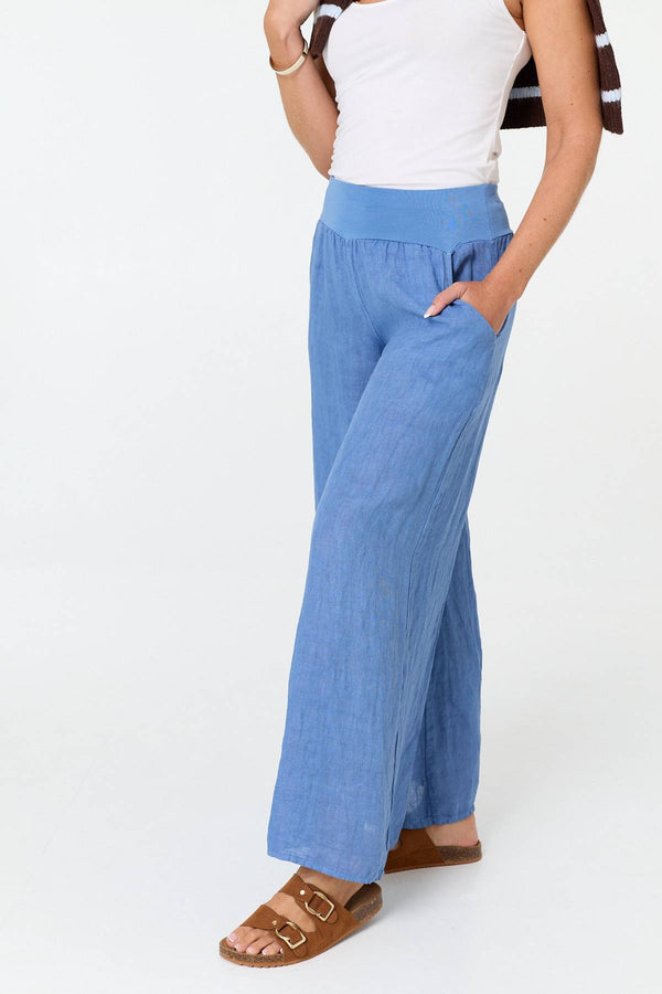 Blue | High Waist Relaxed Flared Trousers