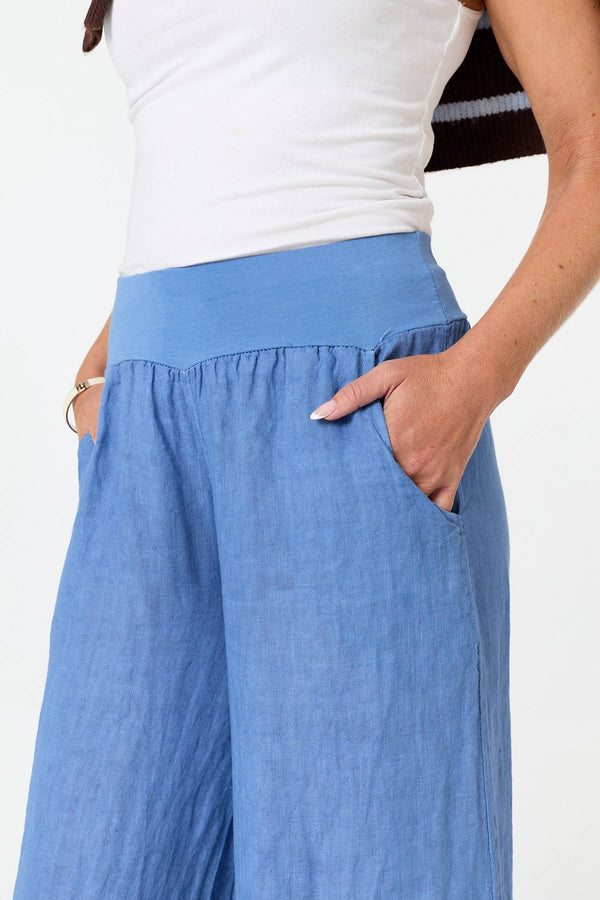 Blue | High Waist Relaxed Flared Trousers