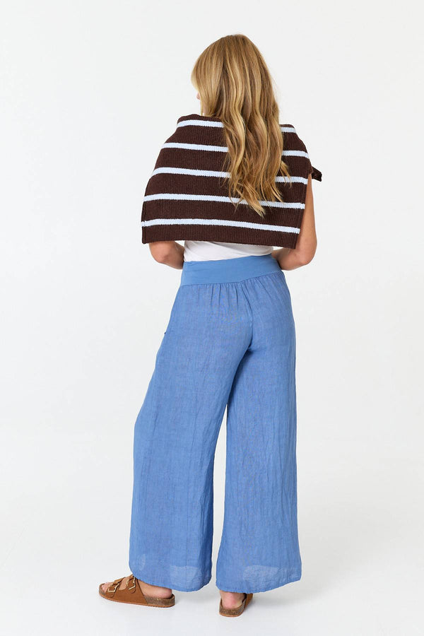 Blue | High Waist Relaxed Flared Trousers