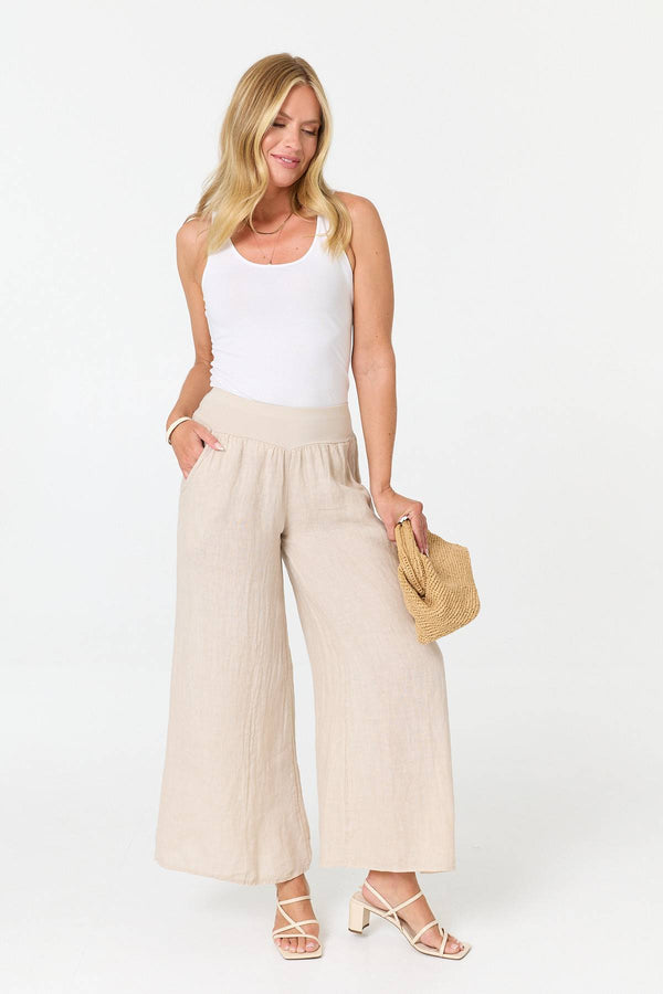 Linen | High Waist Relaxed Flared Trousers
