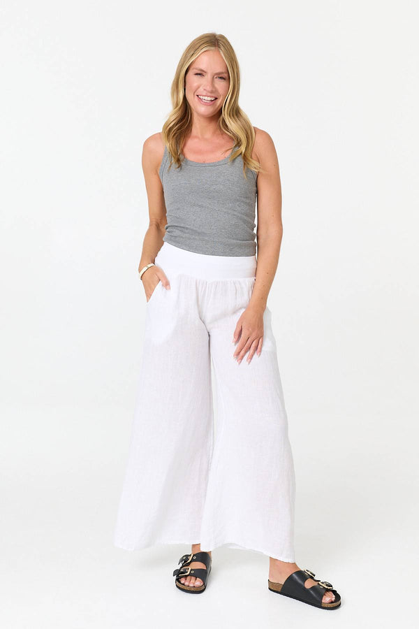 White | High Waist Relaxed Flared Trousers