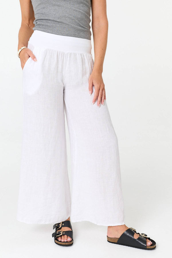 White | High Waist Relaxed Flared Trousers
