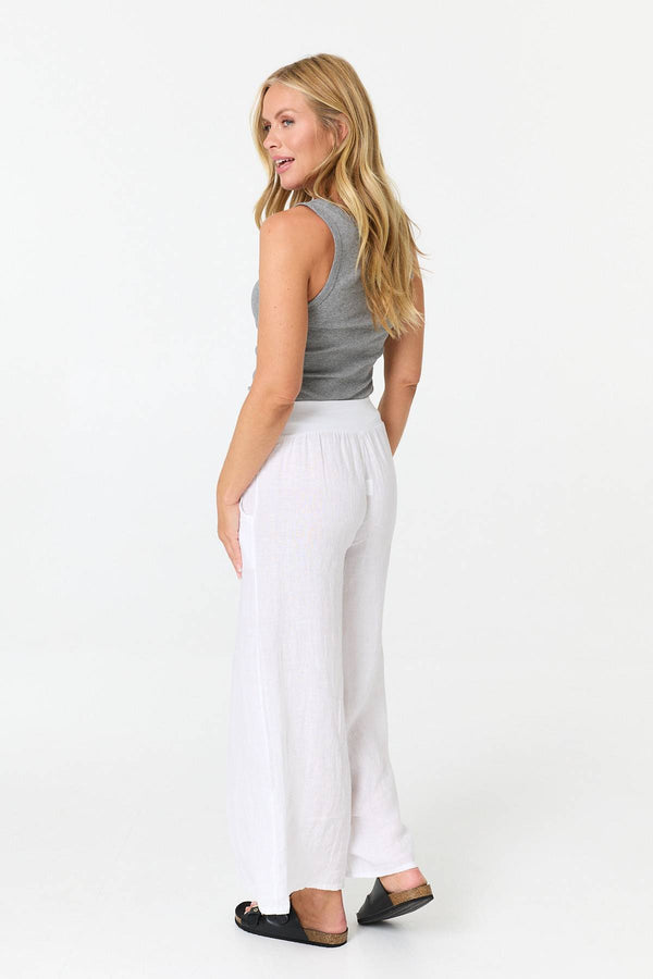 White | High Waist Relaxed Flared Trousers