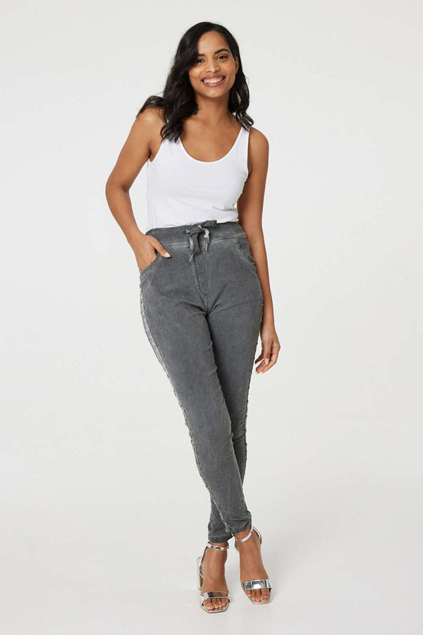 Grey | Denim Embellished Side Jeggings 