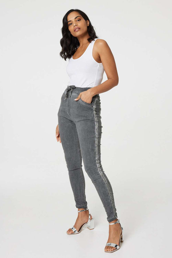 Grey | Denim Embellished Side Jeggings 