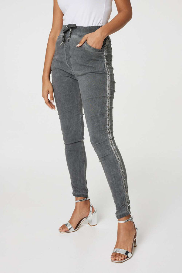 Grey | Denim Embellished Side Jeggings 