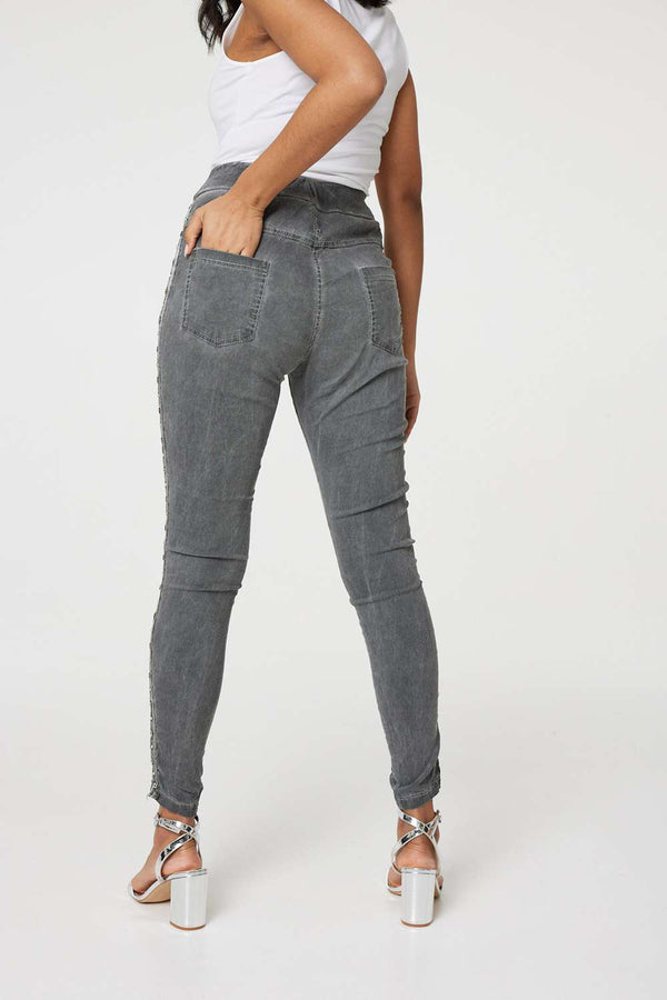 Grey | Denim Embellished Side Jeggings 