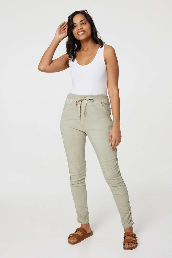 Khaki | Denim Embellished Side Jeggings 