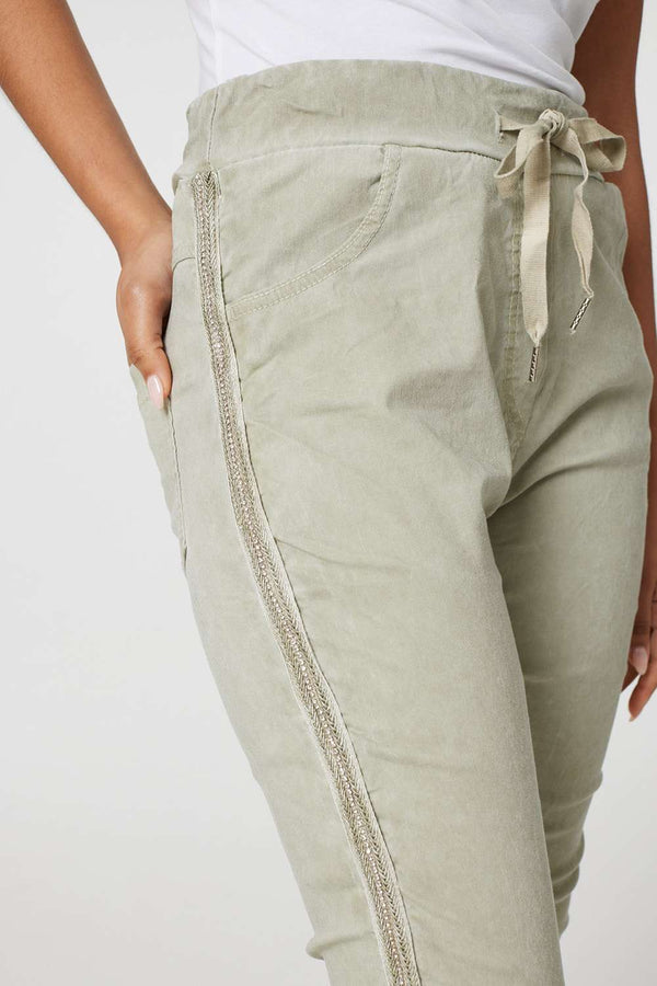 Khaki | Denim Embellished Side Jeggings 