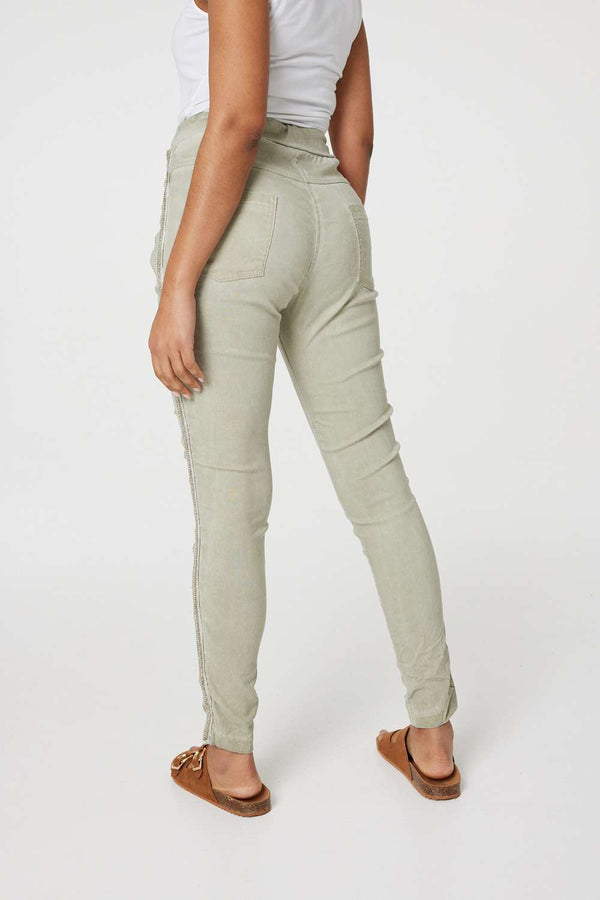 Khaki | Denim Embellished Side Jeggings 