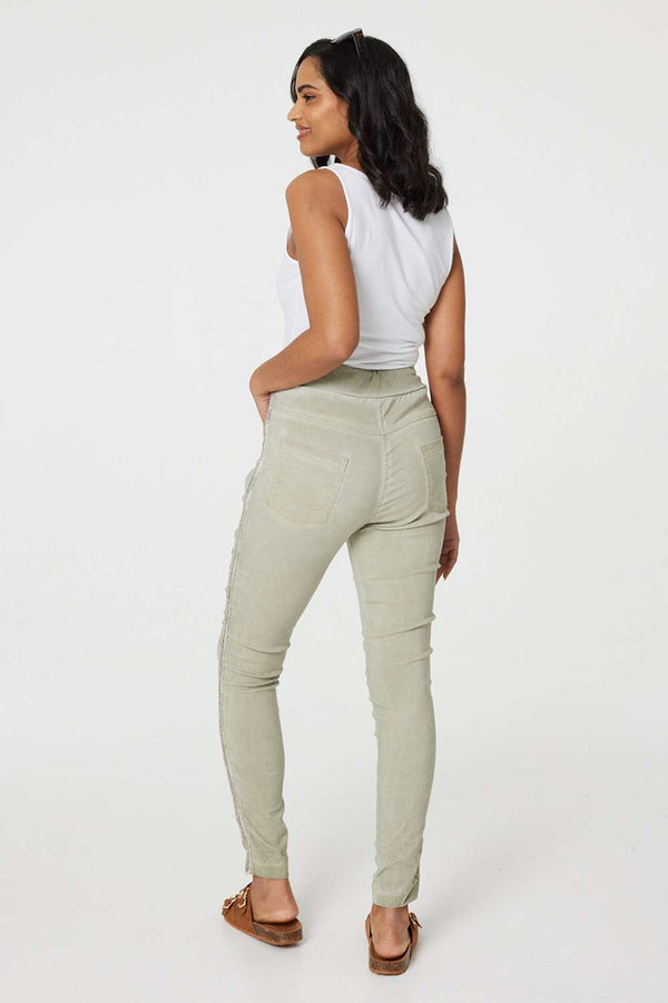 Khaki | Denim Embellished Side Jeggings