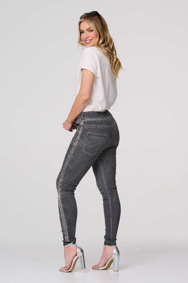 Dark Grey | Plain Skinny Tie Waist Trousers