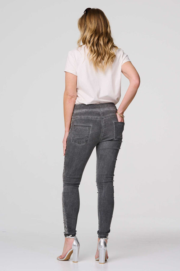 Dark Grey | Plain Skinny Tie Waist Trousers