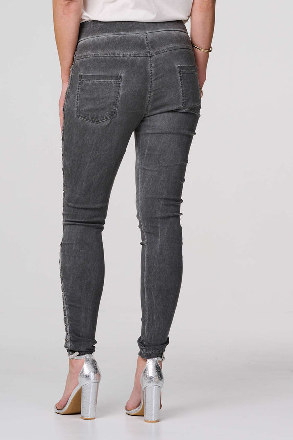 Dark Grey | Plain Skinny Tie Waist Trousers