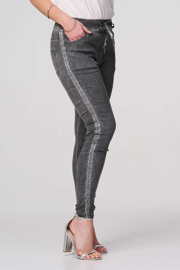 Dark Grey | Plain Skinny Tie Waist Trousers
