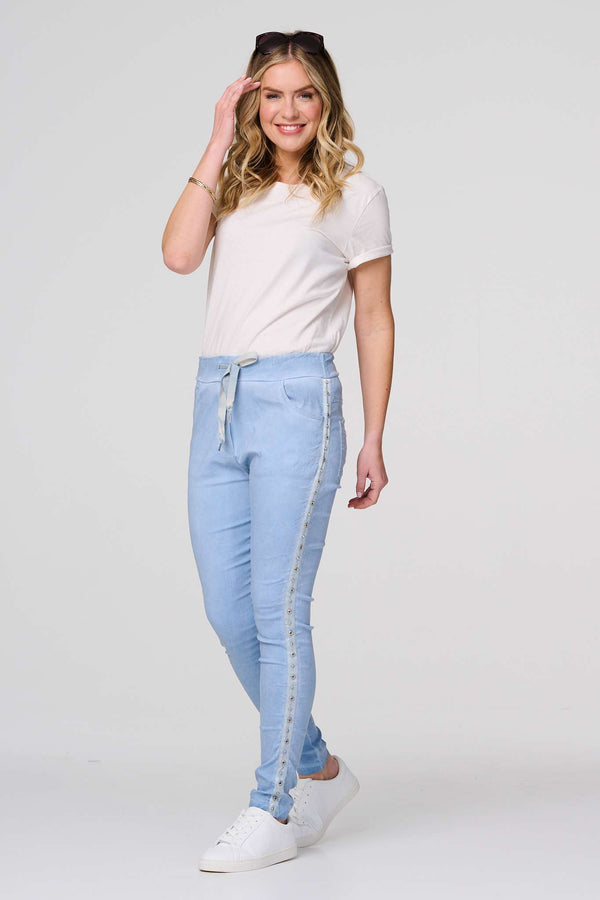 Blue | Plain Skinny Tie Waist Trousers