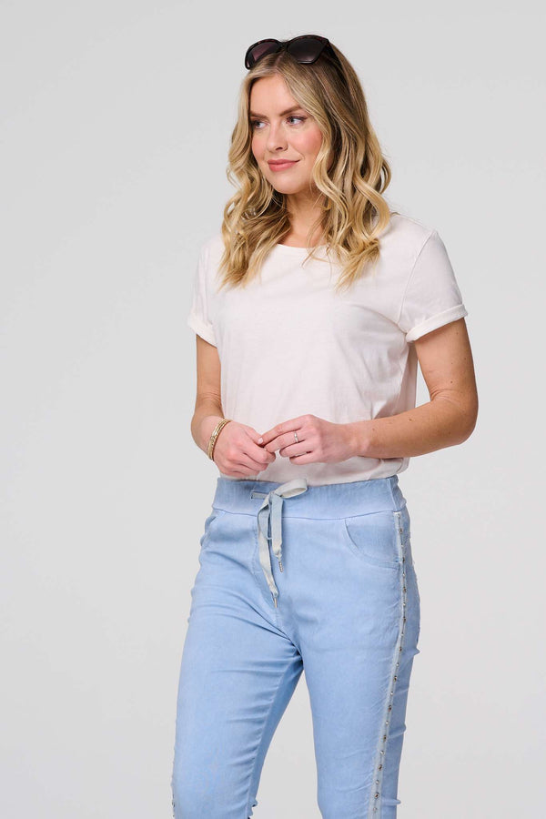 Blue | Plain Skinny Tie Waist Trousers