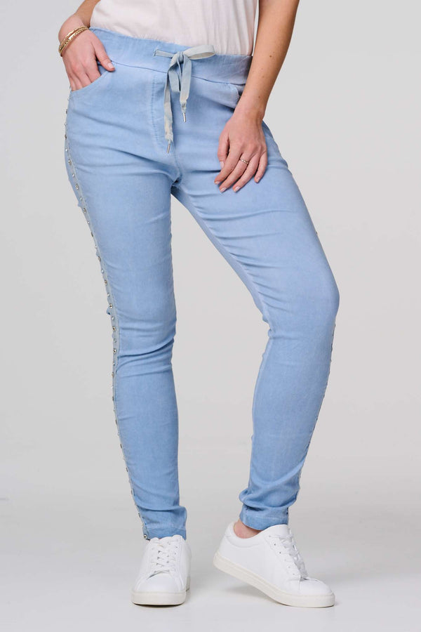 Blue | Plain Skinny Tie Waist Trousers