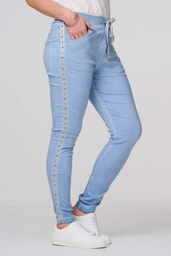 Blue | Plain Skinny Tie Waist Trousers