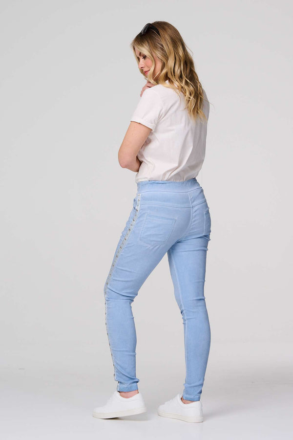 Blue | Plain Skinny Tie Waist Trousers