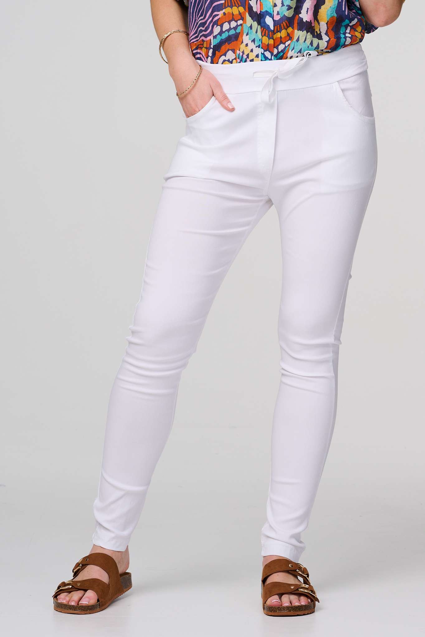 White | Plain Skinny Drawstring Trousers