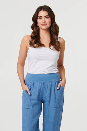 Blue | Relaxed Linen Blend Tapered Trousers